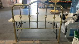 lot 8020 image: Brass Metal Bed Headboard with Decorative Finials