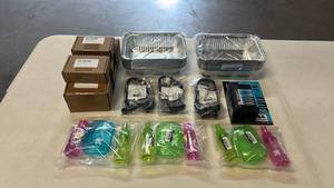 lot 8032 image: Mixed Lot Foil Pans, Happilax Animal Collars, Travel Bottles, Onnit Shroom Tech Sport 84ct, Cyber Truck Clips