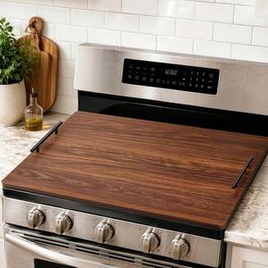 lot 4000 image: Noodle Board Stove Cover with Handles, Stove Top Covers for Gas Burners and Electric Stove, Wood Stove Cover Board Decorative Serving Tray Kitchen Sink Cover for Counter Space (Walnut)