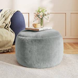 lot 4008 image: Round Stuffed Pouf Ottoman Foot Rest, Faux Fur Poufs with Memory Foam Filling, Ottomans for Living Room, Nursery, Dorm, Soft Foot Stool Ottoman for Couch, Perfect for Resting Your Feet (Grey, 20 Inch)