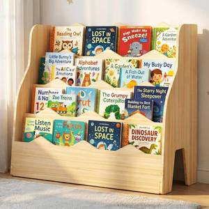 lot 4010 image: Kids Bookshelf Montessori Wooden Bookcase 4-Tier Front-Facing Organizer
