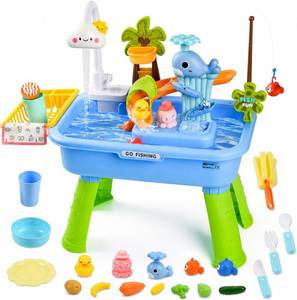 lot 4013 image: 2026 Upgraded Toddler Sand Water Table Toy with Electric Water Pump, Kids Sand Water with FaucetPlay Food AccessoriesFishing Toy, Kitchen Play Sink Toys for Girl Boy Age 3 (Blue)