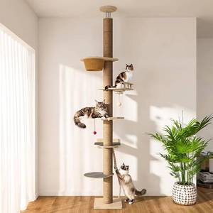 lot 4020 image: $126 Cat Tree Floor to Ceiling, Cat Tower with Hammock & Perch, Scratching Post