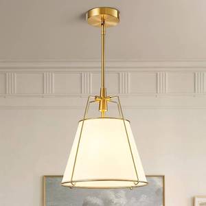 lot 4022 image: $140 Modern Pendant Light Fixtures with 13 White Linen Fabric Shade, Adjustable Hanging Light Fixture,Drum Gold Vintage Chandelier for Kitchen Island Bedroom Dining Room Foyer Entryway