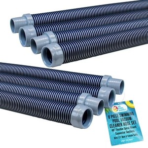 lot 4028 image: U.S. Pool Supply Professional 8 Piece Swimming Pool Vacuum Cleaner Hose Set, Blue & Gray - 40 Flexible Spiral Wound Connector Sections with 1.5 Male & Female Cuffs, Fits Most Automatic Pool Cleaners