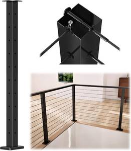 lot 4059 image: Muzata 36 Black Cable Railing Corner Post Surface Mount PS02 B34S