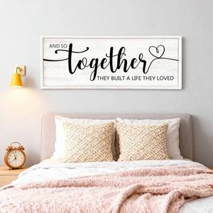 lot 4068 image: And So Together They Built A Life They Loved Decorative Rustic Sign & Plaque Framed Wall Art for Couples, 40 15 Wooden Long Wall Decor Above Bed, Vintage Horizontal Farmhouse Wedding Gift