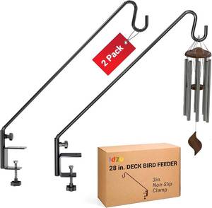 lot 4085 image: IDZO Deck Bird Feeder Hanger for Railing, 28inch Deck Hook for Bird Feeder Pole, Durable 3 Layers Powder Coated & Sturdy 1 Piece Solid Steel Construction for Hanging Decorations, 2 Pack