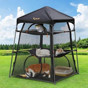 lot 4090 image: $150 Extra Large Catio Outdoor Cat Enclosure, Rywell 3-Tier Spacious Outdoor Cat Tent, Weatherproof&Sunproof with 5 Windows, Foldable Cat Enclosure for Patio, Camping, Indoor(Includes Carry Bag)