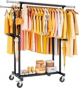lot 4095 image: $126 800LBS Heavy Duty Clothes Rack Rolling Clothing Rack for Hanging Coat Double Rods Portable Wardrobe Garment Racks with Wheels Shelf Sturdy Metal Adjustable Bedroom Laundry Living Room (Black)
