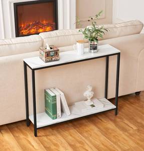 lot 4096 image: loglus Console Table for Entryway, Faux Marble MDF Sofa Table with Golden Frame (Double Layer, Black Frame)