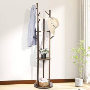 lot 4103 image: Wood Coat Rack Freestanding Rotary Coat tree with 3 Shelves and 9 Hooks