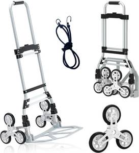 lot 4116 image: 260 LBS Stair Climbing Cart, Aluminum Trolley Dolly for Stairs, Folding Hand Truck Dolly, Grocery Shopping Cart with Mute Wheels, Telescoping Handle and Rubber Wheels for Moving, Shopping