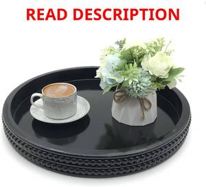 lot 5003 image: Carah & Cossh Round Wooden Serving Tray, Black Decorative Wood Tray, 16 Round Modern Decorative Tray, Perfect for Storage and Display (White)