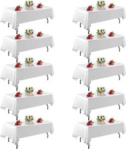 lot 5009 image: FINDYOU 10 Pack White Table Cloth Rectangle Table 60 x 102 Inch Tablecloths for 6 Foot Rectangle Tables. Stain and Winkle Resistant Polyester Washable White TableCloths for Parties Wedding Dining