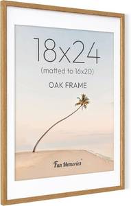 lot 5045 image: Fun Memories 18x24 Picture Frame, Natural Solid Oak Wood Photo Frame with HD Tempered Glass, Modern Simple 18x24 Wooden Frame Matted to 16x20 Photos, Horizontal or Vertical Wall Display