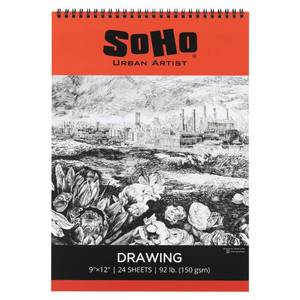 lot 5051 image: SoHo Urban Artist Softcover Drawing Pad - 9x12 - 92 lbs150gsm, Mixed Media, 24 Dual-Sided Sheets, Acid-Free, Wire-Bound, Micro-Perforated, Repeated Erasing & Reworking