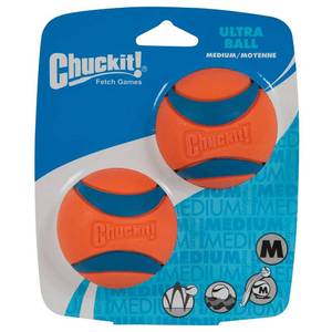 lot 5053 image: Chuckit BlueOrange Rubber Fetch Ball Ultra Ball Medium 2 pk