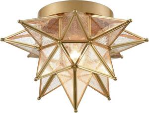 lot 5073 image: $128 DAYCENT Modern Moravian Star Flush Mount Ceiling Light with Seeded Glass Shade 12.8-Inch Gold Star Glass Ceiling Light Fixtures for Hallway Bedroom Kitchen