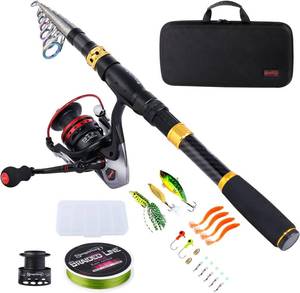 lot 5095 image: Sougayilang Fishing Rod Reel Combo with Telescopic Fishing Pole Spinning Reel Carrier Bag for Travel Saltwater Freshwater Fishing