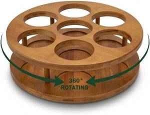 lot 5099 image: 7-Slot Bamboo Water Bottle Organizer for Cabinet, Lazy Susan Rotating Cup Holder Rack for Kitchen Countertop & Pantry, Fits 40 oz Tumblers & Coffee Syrup Bottles, Vintage Brown