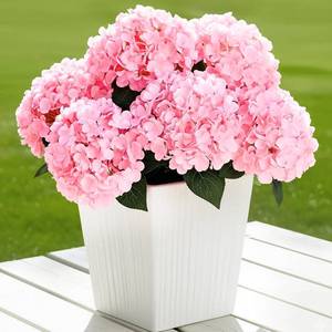 lot 5104 image: Auihiay 6 Bundles Pink Hydrangea Artificial Flowers for Outdoors and Indoor