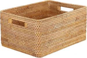 lot 5119 image: Hipiwe Rattan Wicker Storage Basket for Shelf Organizer, Large 15x11x7.1