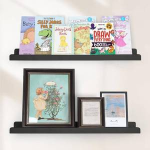 lot 5130 image: Picture Ledge Shelf with Lip, Black Floating Shelves for Wall Set of 2, 24 inch Wall Floating Shelves for Bedroom Living Room Bathroom Kitchen