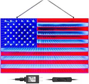 lot 5132 image: 3D American LED Flag Infinity Mirror Light - 23 x 15 Patriotic Lighted Window Decoration, Light up Flag for Bedroom, Living Room, Party, Gaming, July 4th, Halloween, Christmas, New Year
