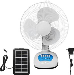 lot 5145 image: Solar Oscillating Fan, 15w Solar Powered 3-Speed 12-Inch Adjustable Tilt Fan, Ideal for Home, Office, white and gray