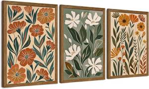 lot 5147 image: Urmoya 3 Pieces Boho Floral Decor Flower Market Wall Art, 16x24 Inch