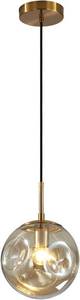 lot 5167 image: BOKT Mid Century Modern Globe Pendant Light Large Amber Glass Pendant Light Fixtures Contemporary Adjustable 1 Light Brushed Gold Hanging Light Single Indoor Kitchen Island Lighting