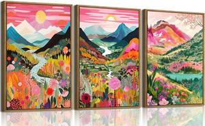 lot 5168 image: 3 Piece Mountain Framed Wall Art Colorful Scenic Canvas Prints 12x16in