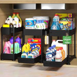 lot 5186 image: Sevenblue 3-Pack 2-Tier Under Sink Organizers with Sliding Drawers