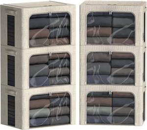 lot 6008 image: FHSQX 6 Pack Clothes Storage Bins,Beige, 15.7x11.8x9.8inch(30L)