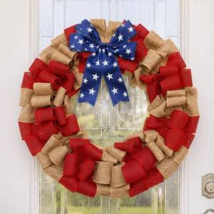 lot 6021 image: Dingion 20 Inch Patriotic Burlap Wreath for Front Door 4th of July Red White and Blue American Flag Mesh Wreath with Star Bow, Rustic 250th Anniversary Memorial Day Decoration for Farmhouse Home Porch