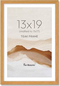 lot 6032 image: Fun Memories 13x19 Solid Teak Wood Picture Frame Matted to 11x17, 1Pack