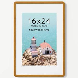 lot 6033 image: Acovy 16x24 Picture Frame, Solid Teak Wood Photo Frame with Mat for 12x18, Poster Frame with Tempered Glass and Hanging Hardware, for Wall and Tabletop Display, 1 Pack