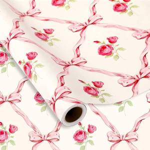 lot 10007 image: FYSUIMU Pink Bow Floral Wrapping Paper -Mini Roll- 17 Inch x 32.8 Ft Flower Bow Knot Gift Wrap Paper Pink Art Paper for Wedding Birthday Supplies