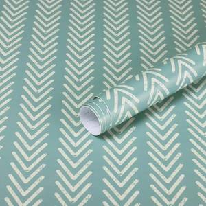 lot 10010 image: Kitico Peel and Stick Wallpaper - Teal and White Geometric Vintage Herringbone Contact Paper - Self Adhesive Removable Stripe Wallpaper for Bedroom Cabinet - 78.7x16.1