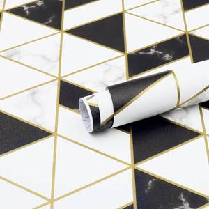 lot 10016 image: Fession Geometric Peel & Stick Wallpaper - Black & White, Self-Adhesive, Modern, Removable Contact Paper, 17.3x197, Waterproof for Room, Cabinet, Shelf, Drawer