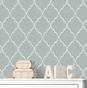 lot 10060 image: Fisoon Gray and White Wallpaper Trellis Contact Paper 17.3x393.7 Modern Geometric Peel and Stick Wallpaper for Kitchen Cabinets and Drawer Lining