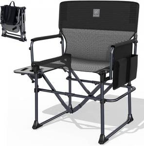 lot 5219 image: EVER ADVANCED Camping Directors Chair with Side Table, Portable Folding with Compact Size, Breathable & Quick Dry Design Heavy Duty Lawn Chair with Pocket, 400lbs, Textilene Mesh, Black