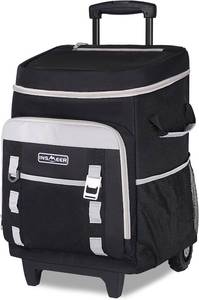 lot 5221 image: INSMEER Cooler with Wheels and Handle, 80 Cans50L Rolling Cooler, Portable Soft Sided Cooler with Wheel, 2-in-1 Collapsible Trolley Cart, Large Coolerbag for Grocery Shopping