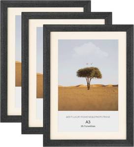 lot 5224 image: 3 Pack A3 Picture Frame, Solid Wood Frames with perspex Front for Wall Mount 11.7 x 16.5 inch Photo FramePaintings FramesPoster Framea3 certificate frame for wall and home decor,Office, Gallery