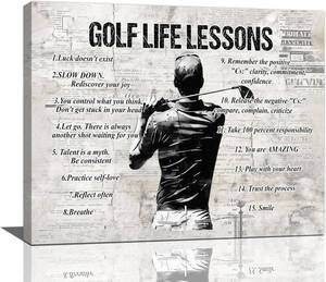 lot 5228 image: Gyeong Golf Sports Wall Art Golf Life Lessons Wall Decor Golf Sign Retro Poster Boy Men Room Motivational Decorations Canvas Print Painting Artwork for Bedroom Bathroom Living Room 20x16