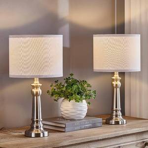 lot 5240 image: 18 Table Lamps for Living Room, Modern Bedroom Lamps Set of 2 with Nickel Metal Base White Round Shades for Reading, Decor Silver Lamps for Night Stands, LED Bulbs Included (Silver)