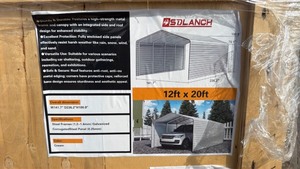 lot 1013 image: Unused SDLC1220 Fully Enclosed Steel Carport - 12 x 20 ft, Cream