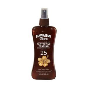 lot 39484 image: Hawaiian Tropic Protective Tanning Oil Spray Sunscreen SPF 25, 8 Fl Oz - Retail $13