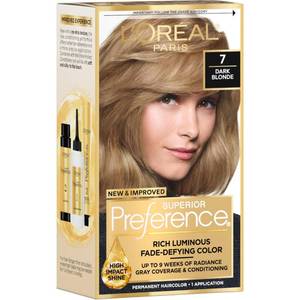 lot 39557 image: LOreal Paris Superior Preference Luminous Fade-Defying Permanent Hair Color, Hair Dye For Up to 9 Weeks of Radiance, Dark Blonde 7, 1 Hair Dye Kit - Retail $13